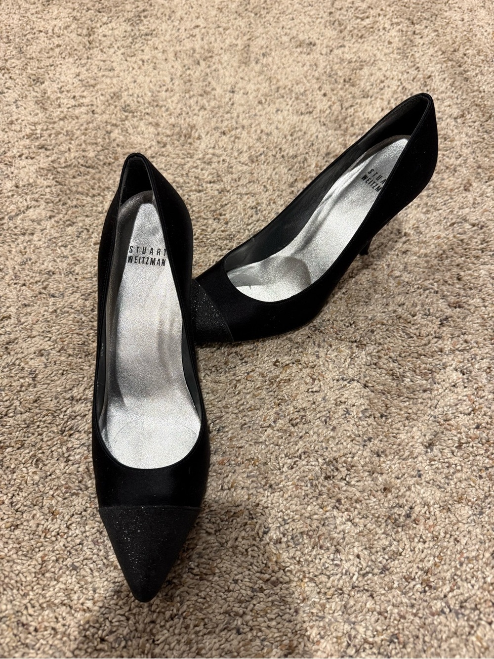 Stuart Weitzman Black Pointed-Toe Low Heel Pumps